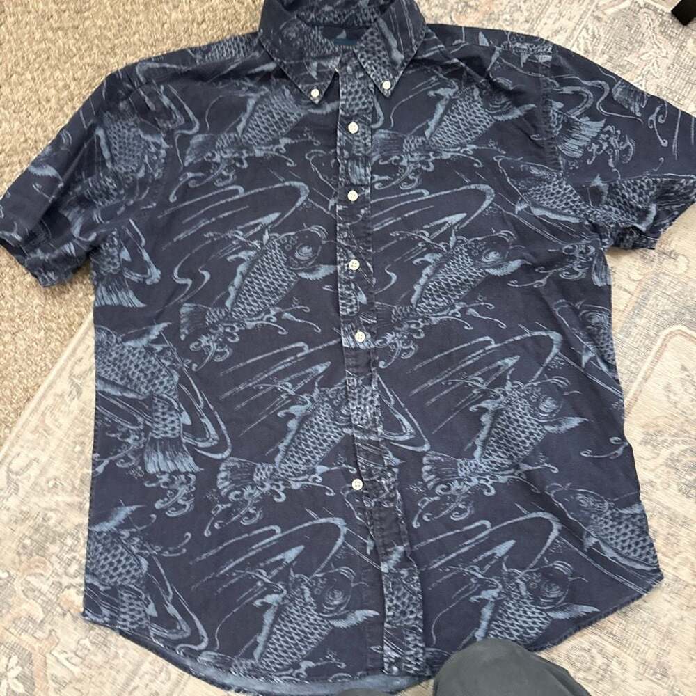 Polo Ralph Lauren Koi Fish Carp Print Slim Fit Button Down Short Sleeve Shirt XL